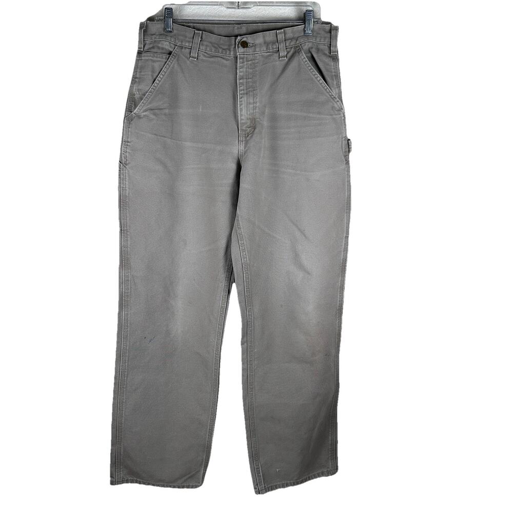 Tan Carhartt Mens 34 X 32 heavy Tan canvas Utility Carpenter Relaxed Work pants
